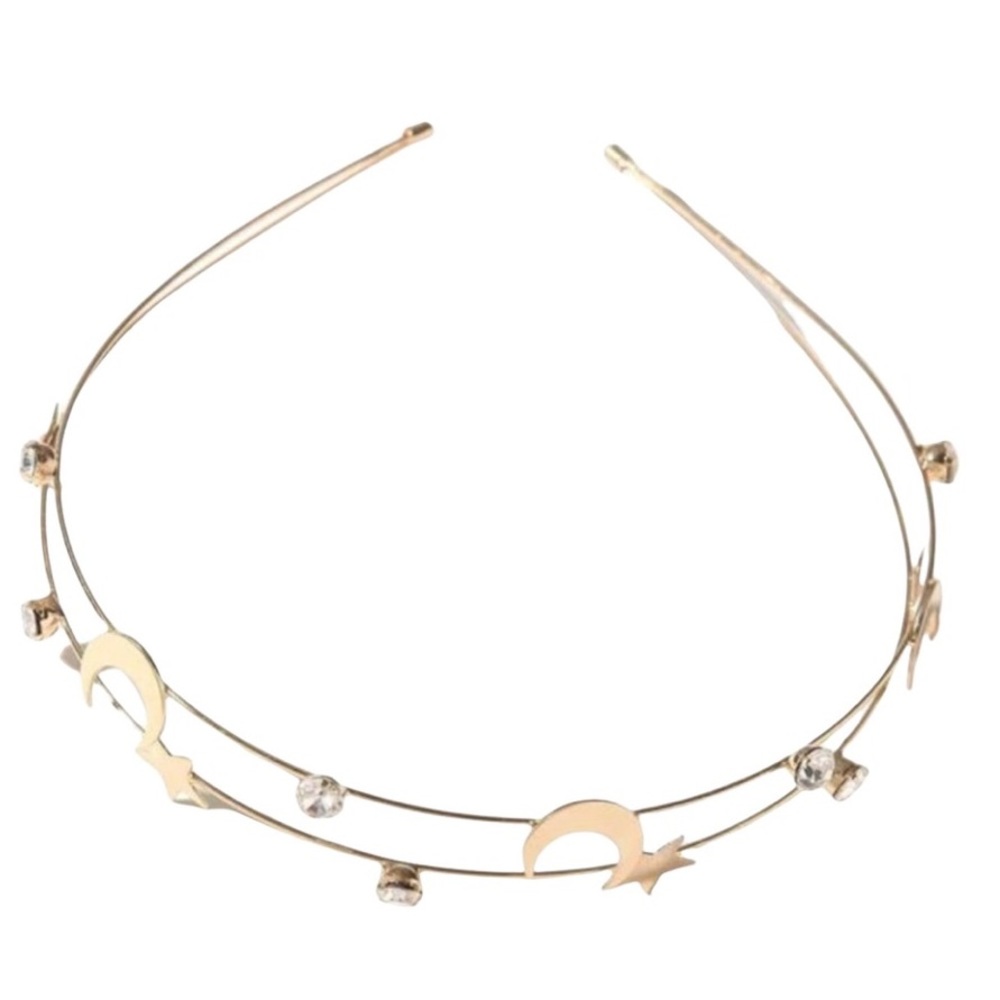 NWT Clear Rhinestone Moon and Star Gold Tone Head Band so cute! NEW NEVER WORN